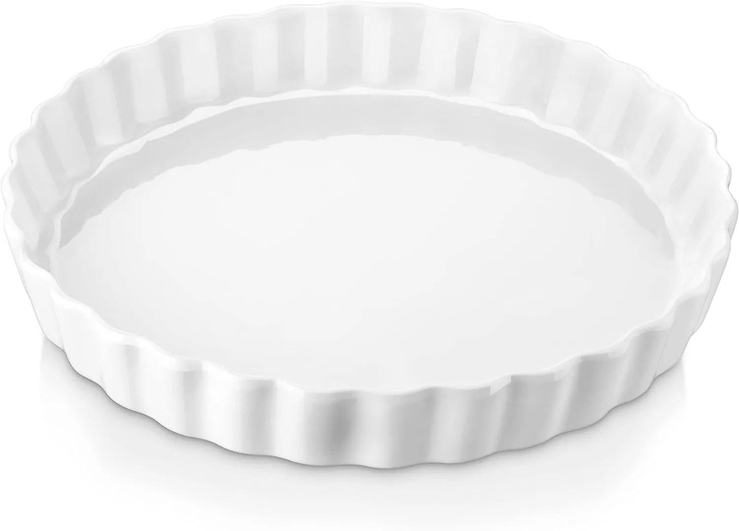 LOVECASA Porcelain Quiche Baking Dish,10 Inch Reusable Pie Pan Quiche Pan, Non-Stick Round Pie Dish, Tart Pan with Ruffled Edge,Pie Pan for Pies | Microwave,Dishwasher,and Oven Safe (White)