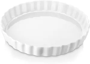 LOVECASA Porcelain Quiche Baking Dish,10 Inch Reusable Pie Pan Quiche Pan, Non-Stick Round Pie Dish, Tart Pan with Ruffled Edge,Pie Pan for Pies | Microwave,Dishwasher,and Oven Safe (White)