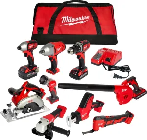 M18 18-Volt Lithium-Ion Cordless Combo Kit 9-Tool with 2-Batteries, Charger and Tool Bag