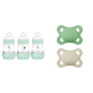 MAM Anti-Colic Baby Bottle 3 Pack with Slow Flow Nipple and MAM Original Baby Pacifier 2 Pack for 0-6 Months