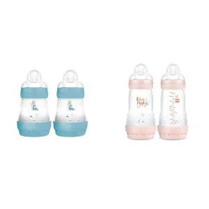 MAM Anti-Colic Baby Bottles, 5oz (2 Count) Slow Flow Nipples & 9oz (2 Count) Medium Flow Nipples