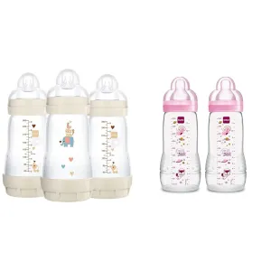 MAM Anti-Colic Baby Bottles, Easy Active Baby Bottles, 3-Count 9 oz and 11 oz, Silicone Nipples