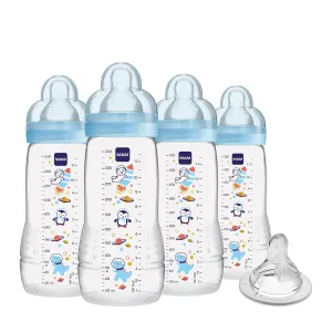 MAM Easy Active Baby Bottles 11 oz with Bonus Nipple, Fast Flow Skinsoft Silicone Nipple with Wide Neck Ergonomic Design, Easy to Hold, BPA-Free Bottles with Leak-Proof Caps for 4  Months Baby, Boy