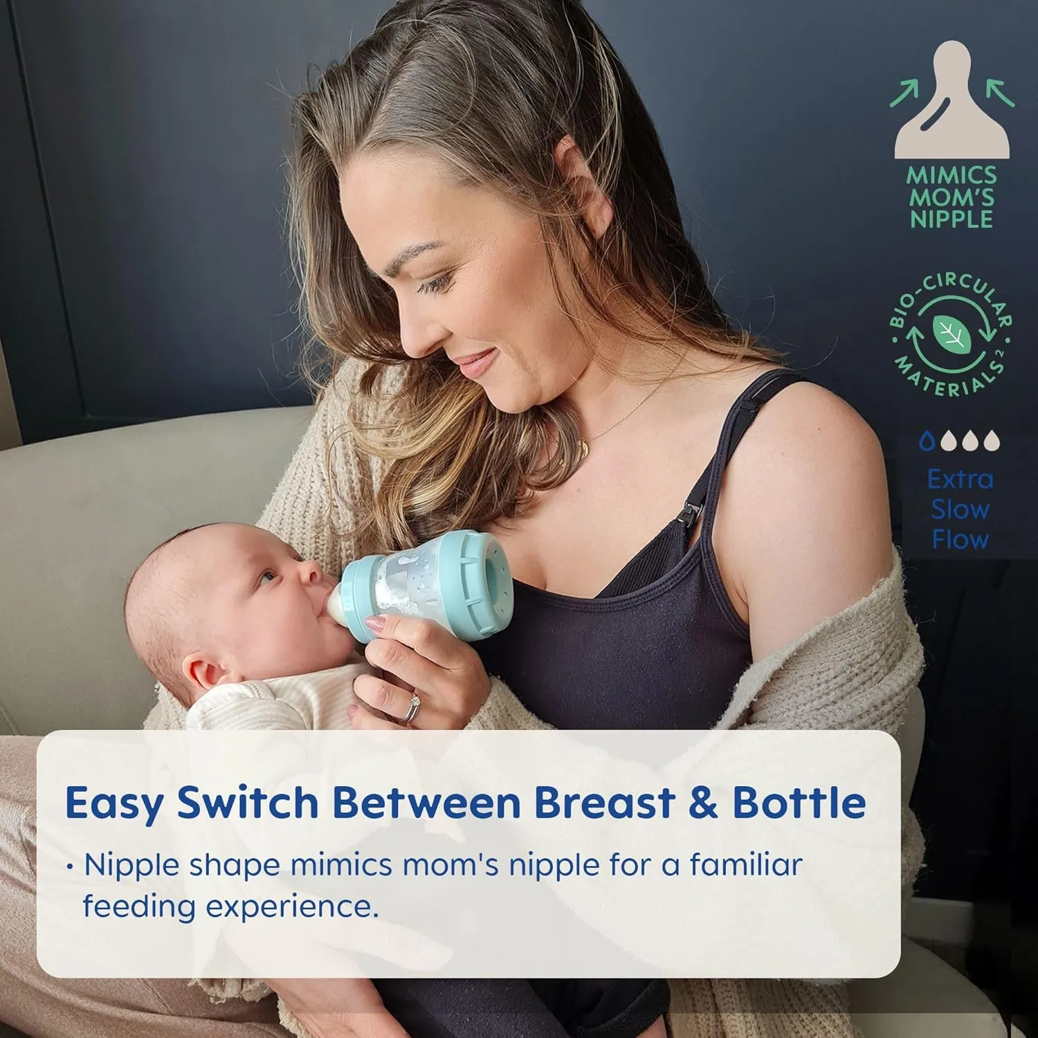 MAM Easy Start Anti-Colic Baby Bottles, Extra Slow Flow, Breastfeeding-Like Silicone Nipple Bottle, Reduces Colic, Gas, & Reflux, Easy-to-Clean, BPA-Free, Vented Baby Bottles for Newborns, 0-3 Months