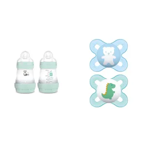 MAM Easy Start Matte Anti-Colic Baby Bottles, 5oz (2 Count), Slow Flow Nipples, Baby Boy & Original Start Newborn Baby Pacifier, Best Pacifier for Breastfed Babies, Sterilizer Case