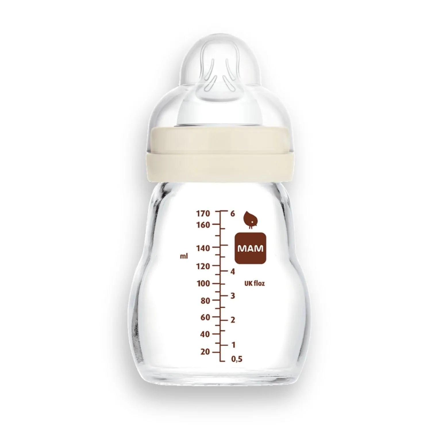 MAM Feel Good Slow Flow Premium Glass Baby Bottles, Easy Switch Between Breast and Bottle, 5oz, 0  Months, Unisex, 1 Pack