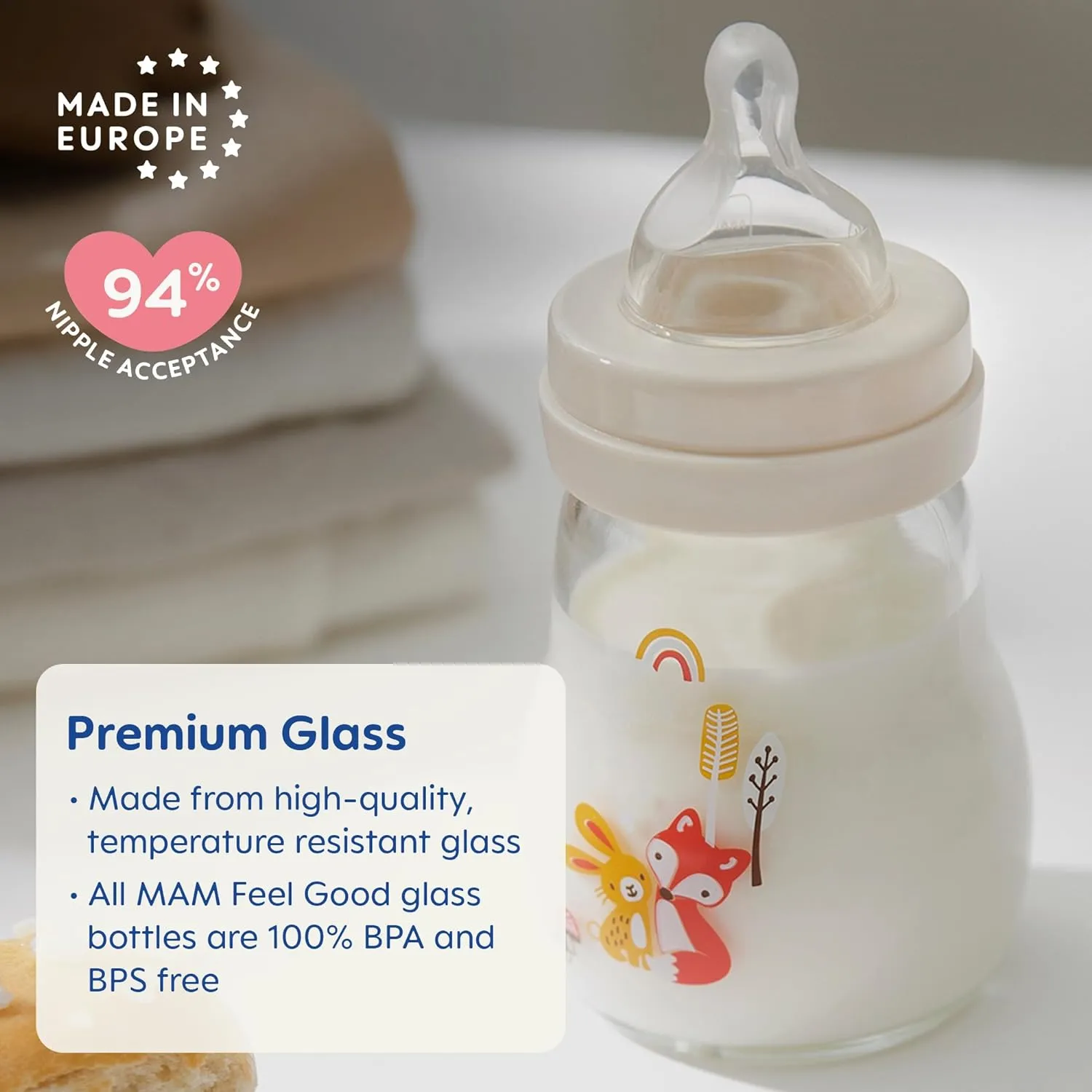 MAM Feel Good Slow Flow Premium Glass Baby Bottles, Easy Switch Between Breast and Bottle, 5oz, 0  Months, Unisex, 1 Pack