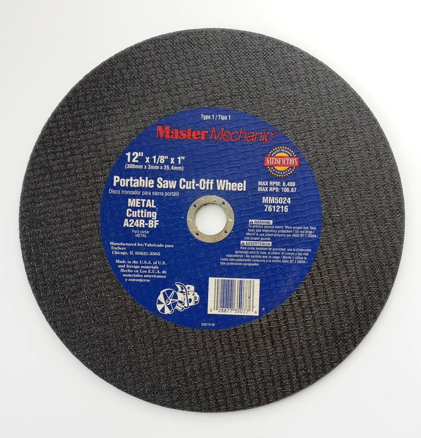 Master Mechanic MM5024 12" x 1/8" x 1" Portable Saw Cut-Off Wheel USA 5-Pack