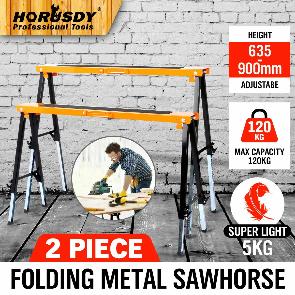 Mastercraft 2-Pack Folding Metal Sawhorse with Non-Slip Surface, 120KG Load
