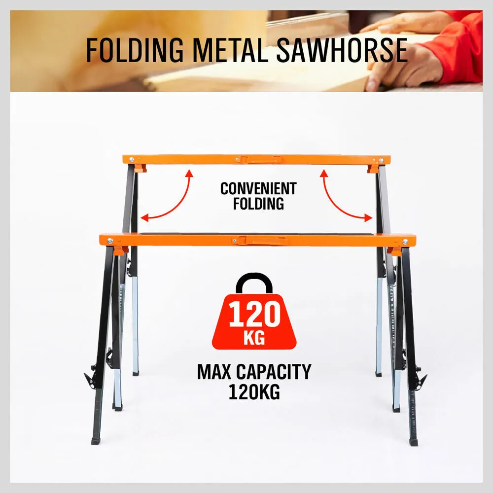 Mastercraft 2-Pack Folding Metal Sawhorse with Non-Slip Surface, 120KG Load