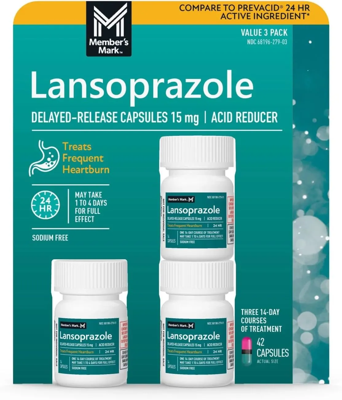 Member's Mark Lansoprazole Delayed-Release Capsules, USP 15mg (42 Count)