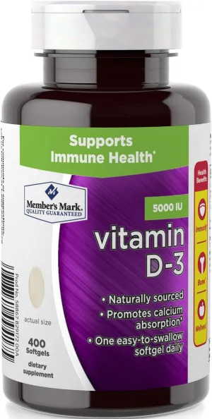 Member's Mark Vitamin D-3 5000 IU Dietary Supplement (400 Count)
