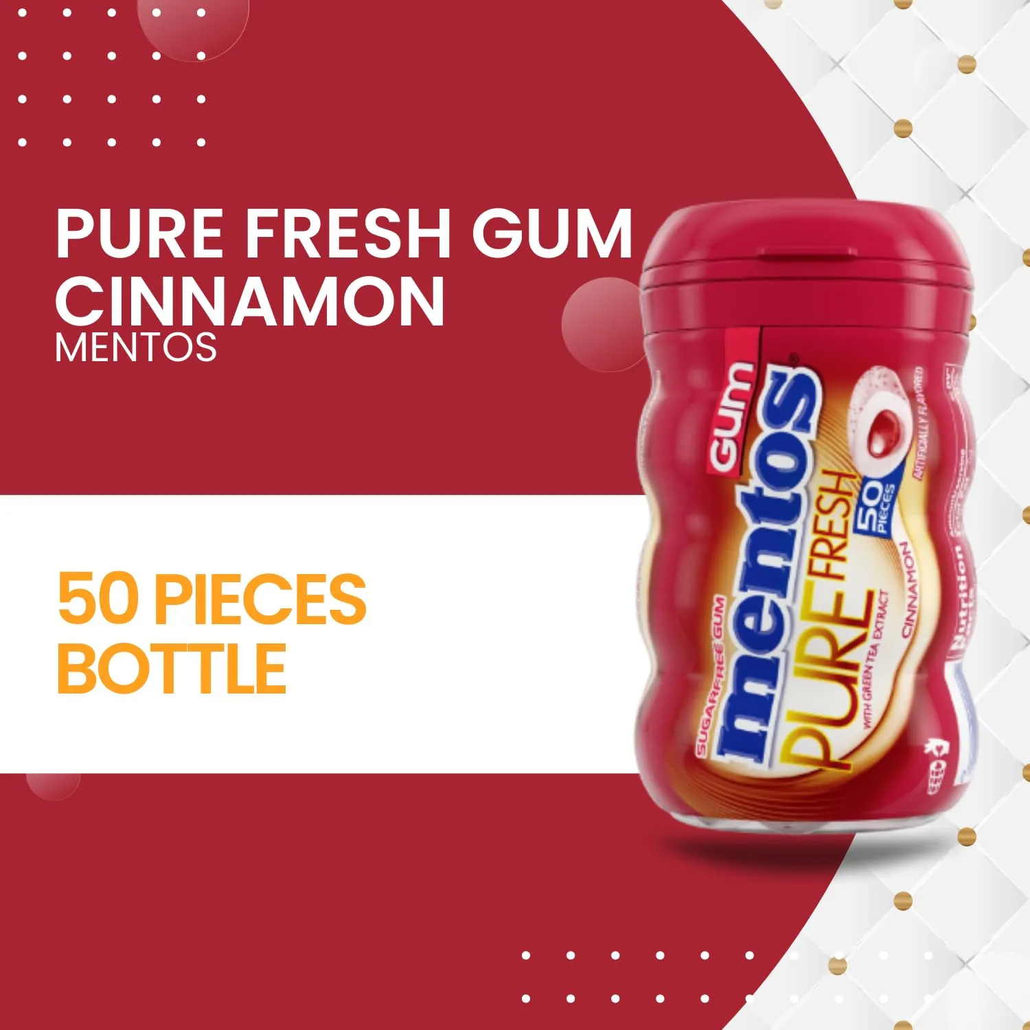 Mentos Pure Fresh Sugar Free Chewing Gum with Xylitol, Cinnamon, Bulk, 50 Piece Bottle (Pack of 2)
