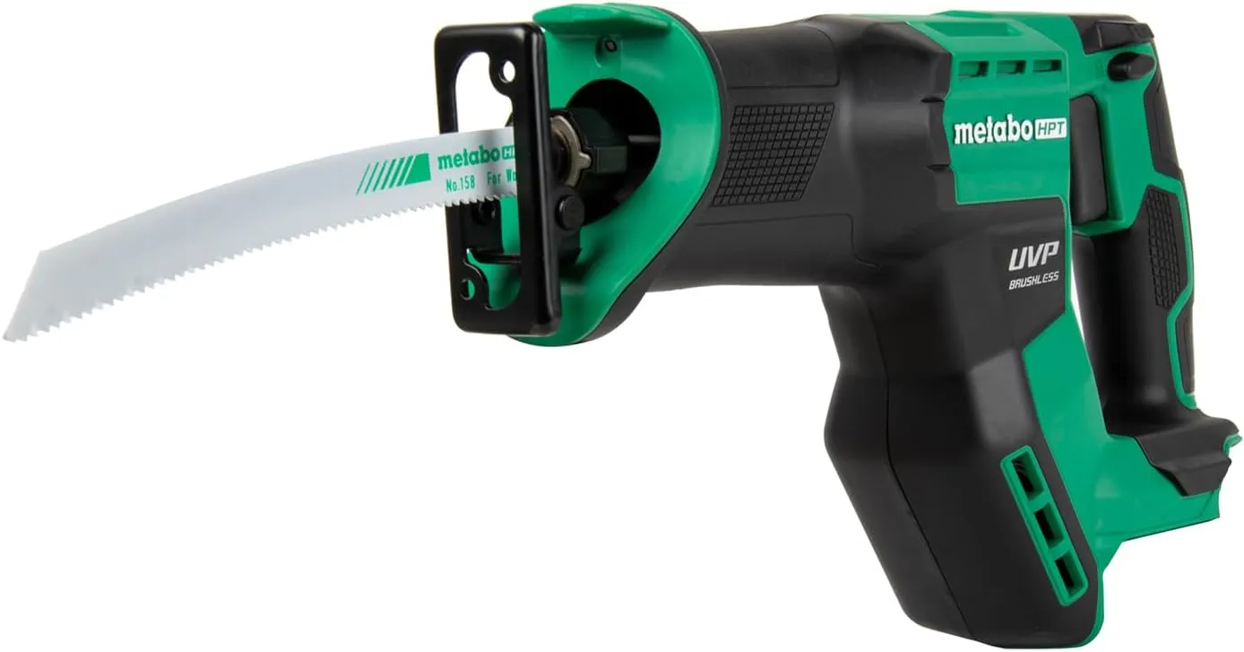 Metabo HPT 18V MultiVolt Cordless Compact Reciprocating Saw, Top Class Cutting Speed, 20% More Compact, 1-1/8" Stroke Length, 3,000 SPMs, Up to 125 Cuts Per Charge, Tool Body Only, CR18DMAQ4