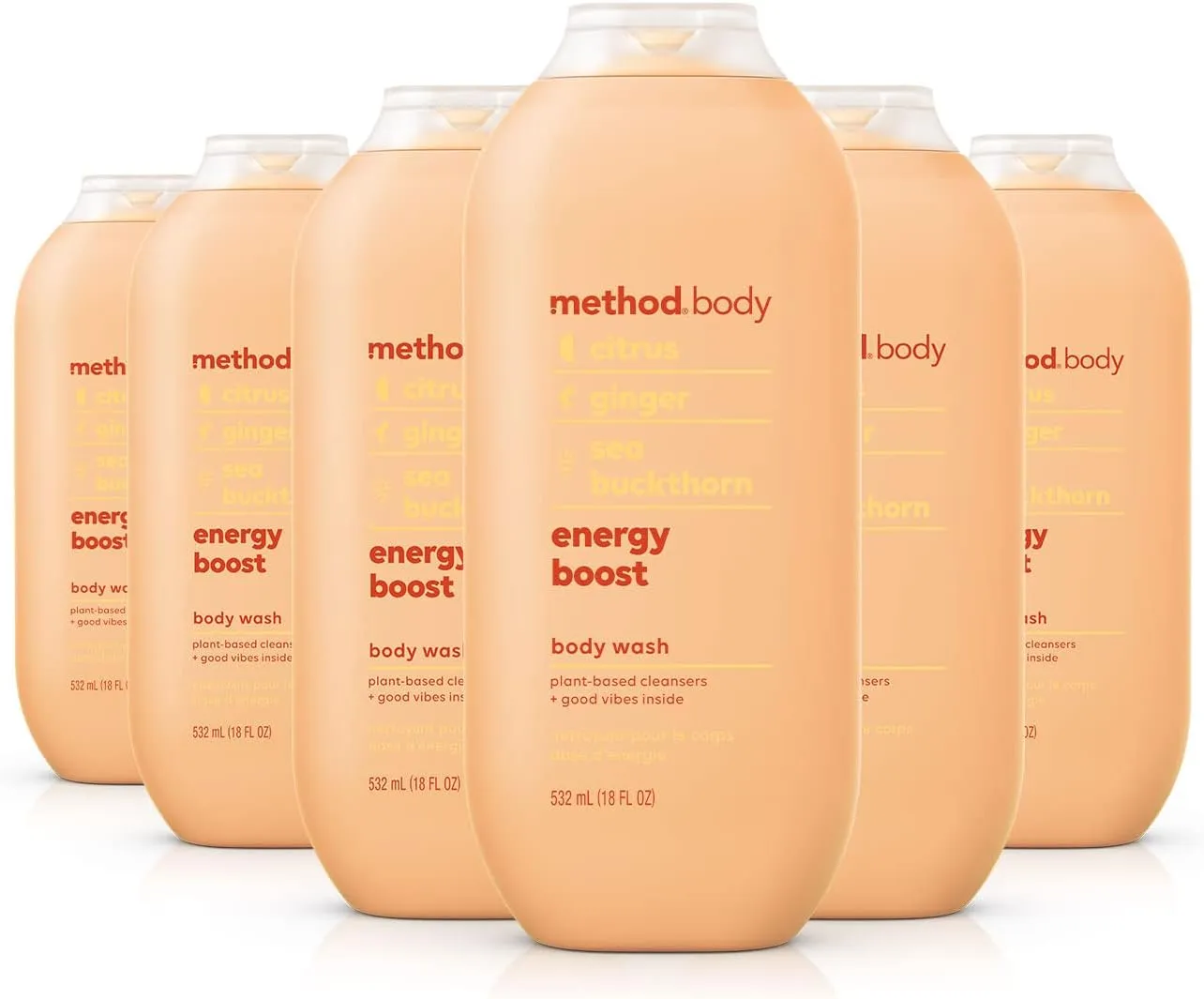 Method Body Wash, Energy Boost, Paraben and Phthalate Free, 18 oz (Pack of 6)
