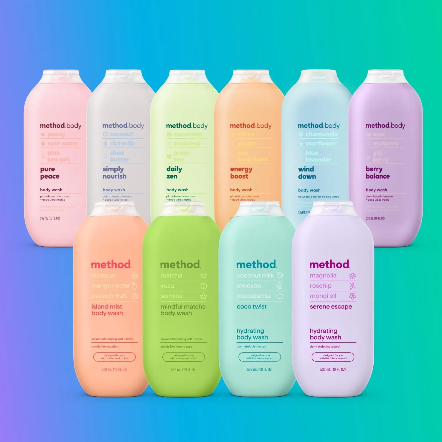 Method Body Wash, Energy Boost, Paraben and Phthalate Free, 18 oz (Pack of 6)