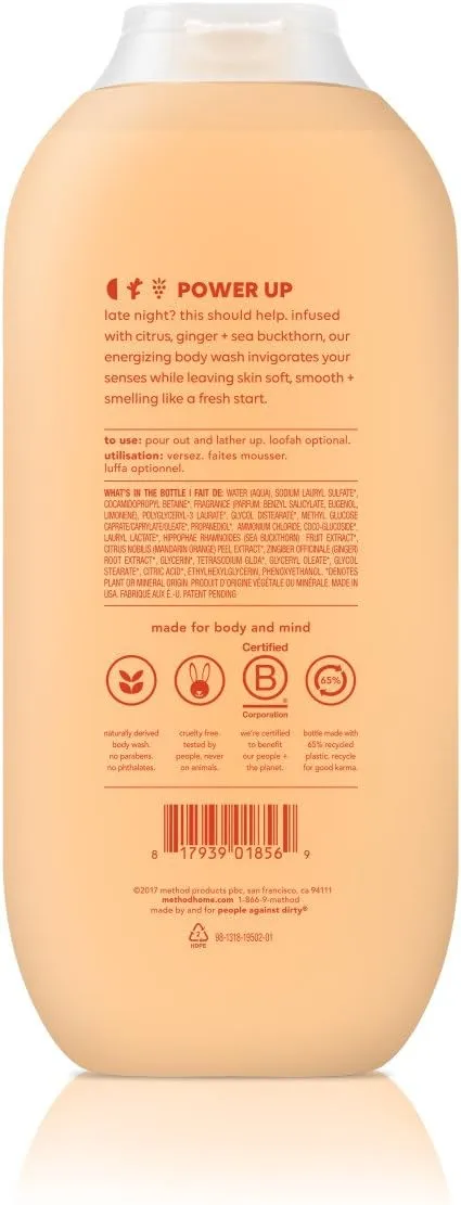 Method Body Wash, Energy Boost, Paraben and Phthalate Free, 18 oz (Pack of 6)