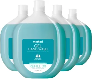 Method Gel Hand Soap Refill, Waterfall, Recyclable Bottle, Biodegradable Formula, 34 oz (Pack of 4) (Packaging May Vary)