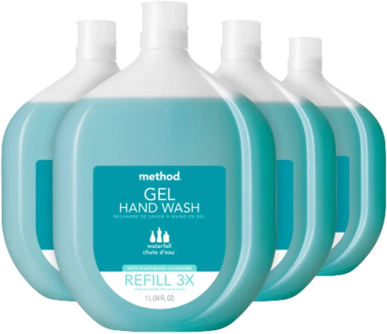 Method Gel Hand Soap Refill, Waterfall, Recyclable Bottle, Biodegradable Formula, 34 oz (Pack of 4) (Packaging May Vary)