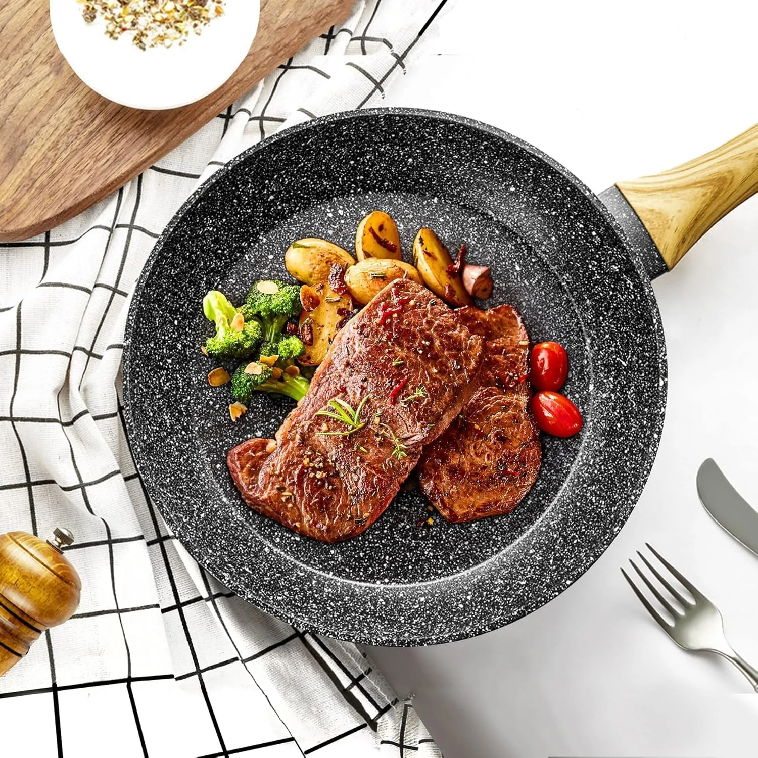 MICHELANGELO 10 Inch Frying Pan with Lid, Nonstick Frying Pan with Healthy Granite Coating, Nonstick Pan with Anti-Scald Handle, Induction Compatible