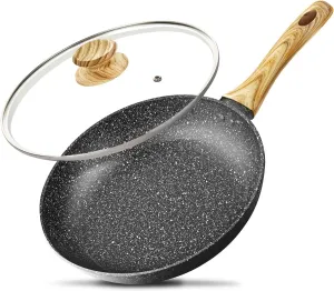MICHELANGELO 10 Inch Frying Pan with Lid, Nonstick Frying Pan with Healthy Granite Coating, Nonstick Pan with Anti-Scald Handle, Induction Compatible