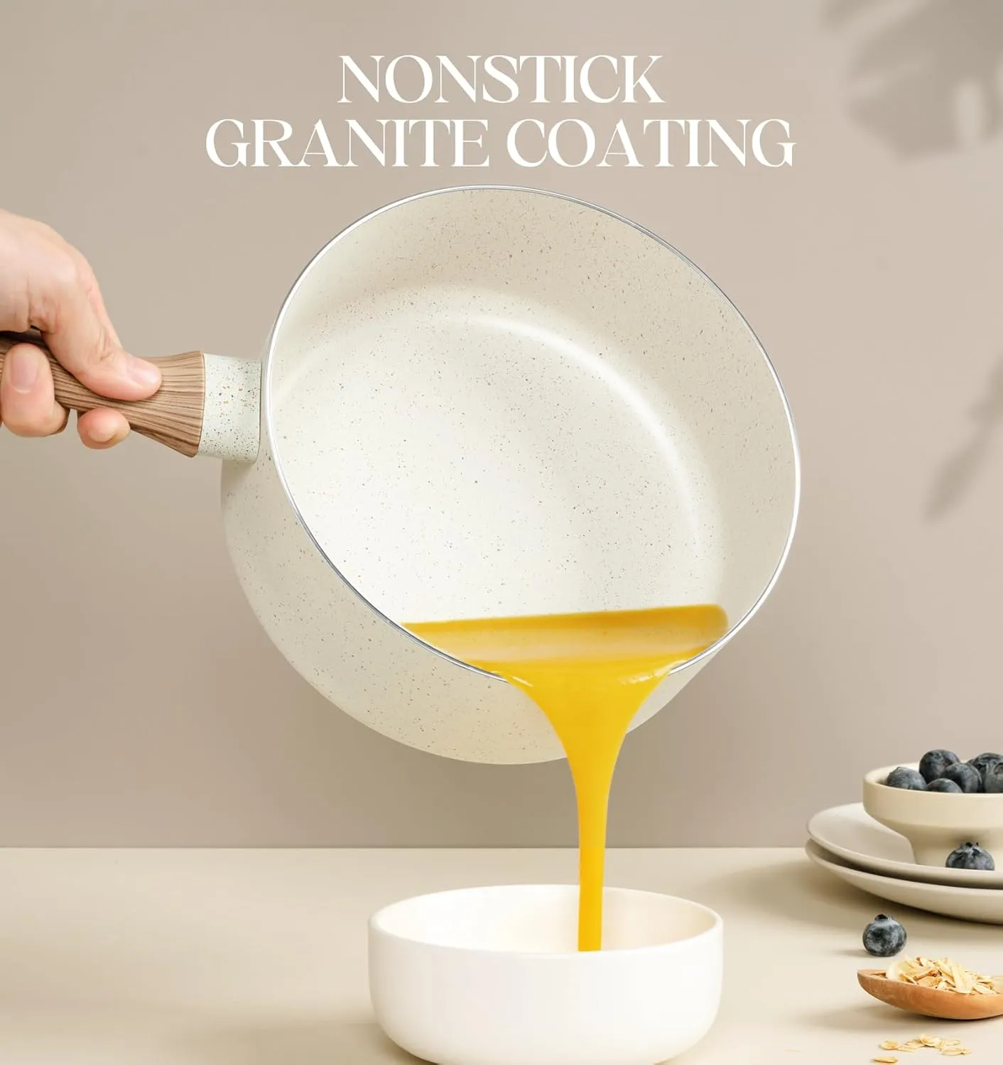 MICHELANGELO 3 Quart Saucepan with Lid, Nonstick Sauce Pan, Small Sauce Pot with Granite Coatings, Bakelite Handle, Dishwasher-Safe, White