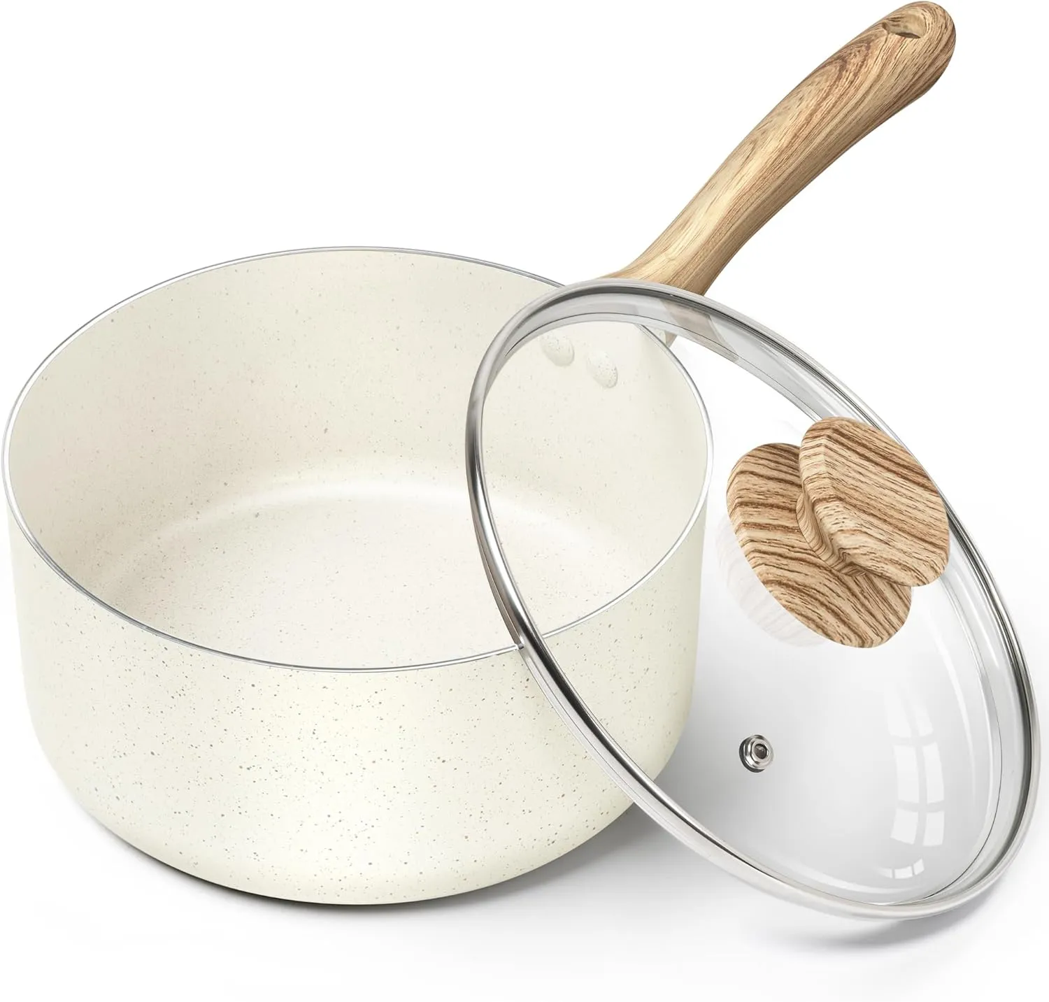 MICHELANGELO 3 Quart Saucepan with Lid, Nonstick Sauce Pan, Small Sauce Pot with Granite Coatings, Bakelite Handle, Dishwasher-Safe, White