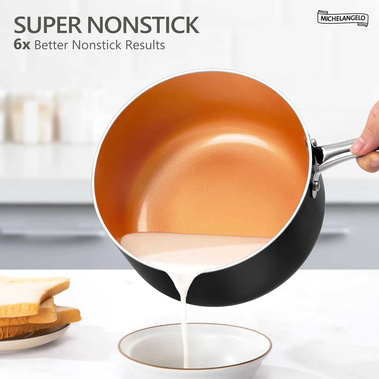 MICHELANGELO 3 Quart Saucepan with Lid, Ultra Nonstick Copper Sauce Pan with Lid, Small Pot with Lid, Ceramic Nonstick Saucepan, 3 Qt Small Pot for Cooking, Induction Compatible