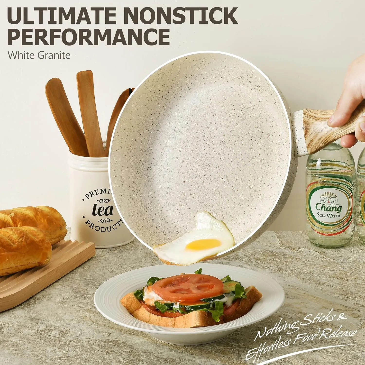 MICHELANGELO Granite Frying Pans, 8 Inch, 9.5 Inch and 11 Inch Nonstick Frying Pan Set with Anti-Scald Handle, White