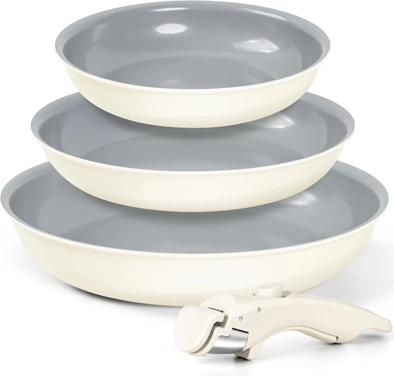 MICHELANGELO Nonstick Frying Pan Set Removable Handle, 8" 9.5" and 11" Ceramic Frying Pans, Skillets with Detachable Handle, Non Toxic Pans for Cooking, PFOA Free, Oven Safe, Beige