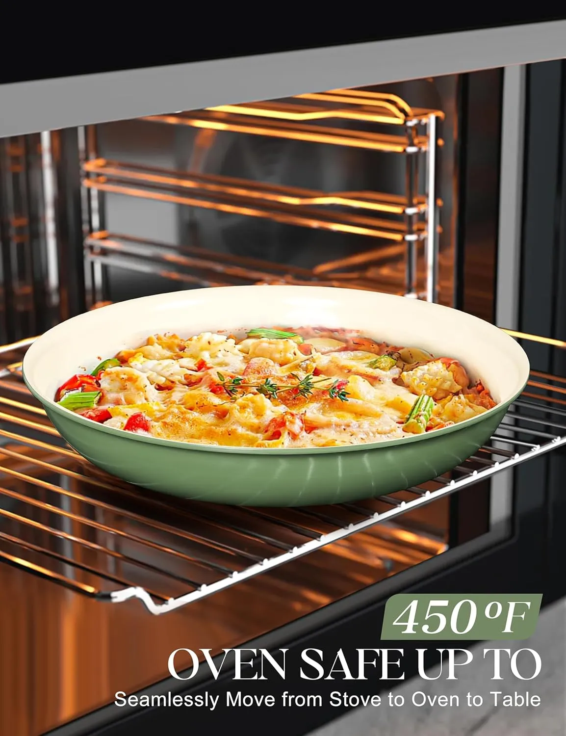 MICHELANGELO Nonstick Frying Pan Set Removable Handle, 8" 9.5" and 11" Ceramic Frying Pans, Skillets with Detachable Handle, Non Toxic Pans for Cooking, PFOA Free, Oven Safe, Green