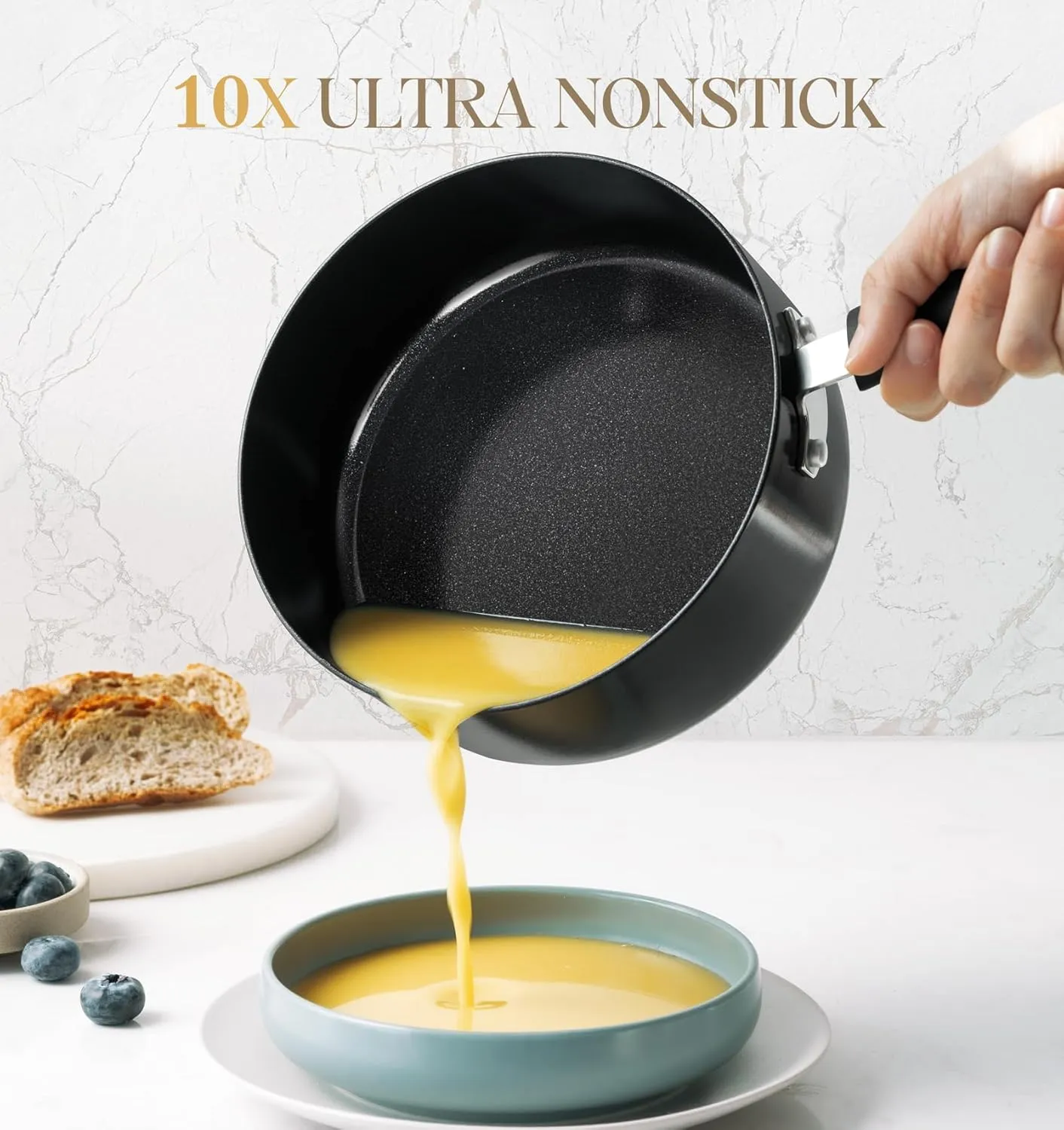 MICHELANGELO Nonstick Saucepan with Lid, Ceramic Sauce Pan Sets, Easy to Clean Sauce Pans, Multi-Purpose Cooking Pots, 1QT & 2QT & 3QT, Black