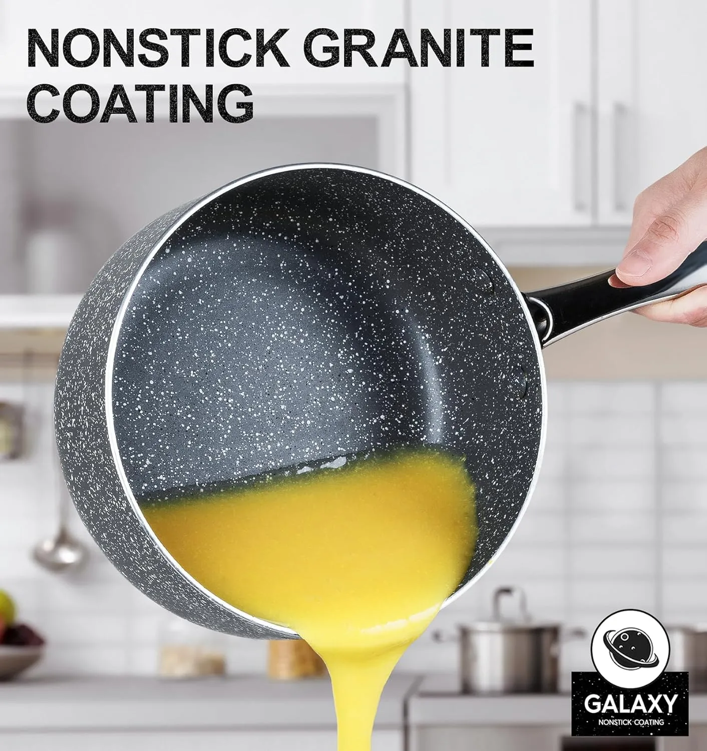 MICHELANGELO Sauce Pan with Lid, 1 Quart Saucepan with Lid Granite, Non Stick Sauce Pan with Stainless Steel Handle, 1 Qt Saucepan with Nonstick Coating, Grey