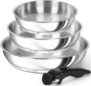 MICHELANGELO Stainless Steel Frying Pan Set, Cooking Pans with Removable Handle, Triply Base Stainless Steel Pan Set, Induction Compatible Skillet- 8" & 9.5" & 11"