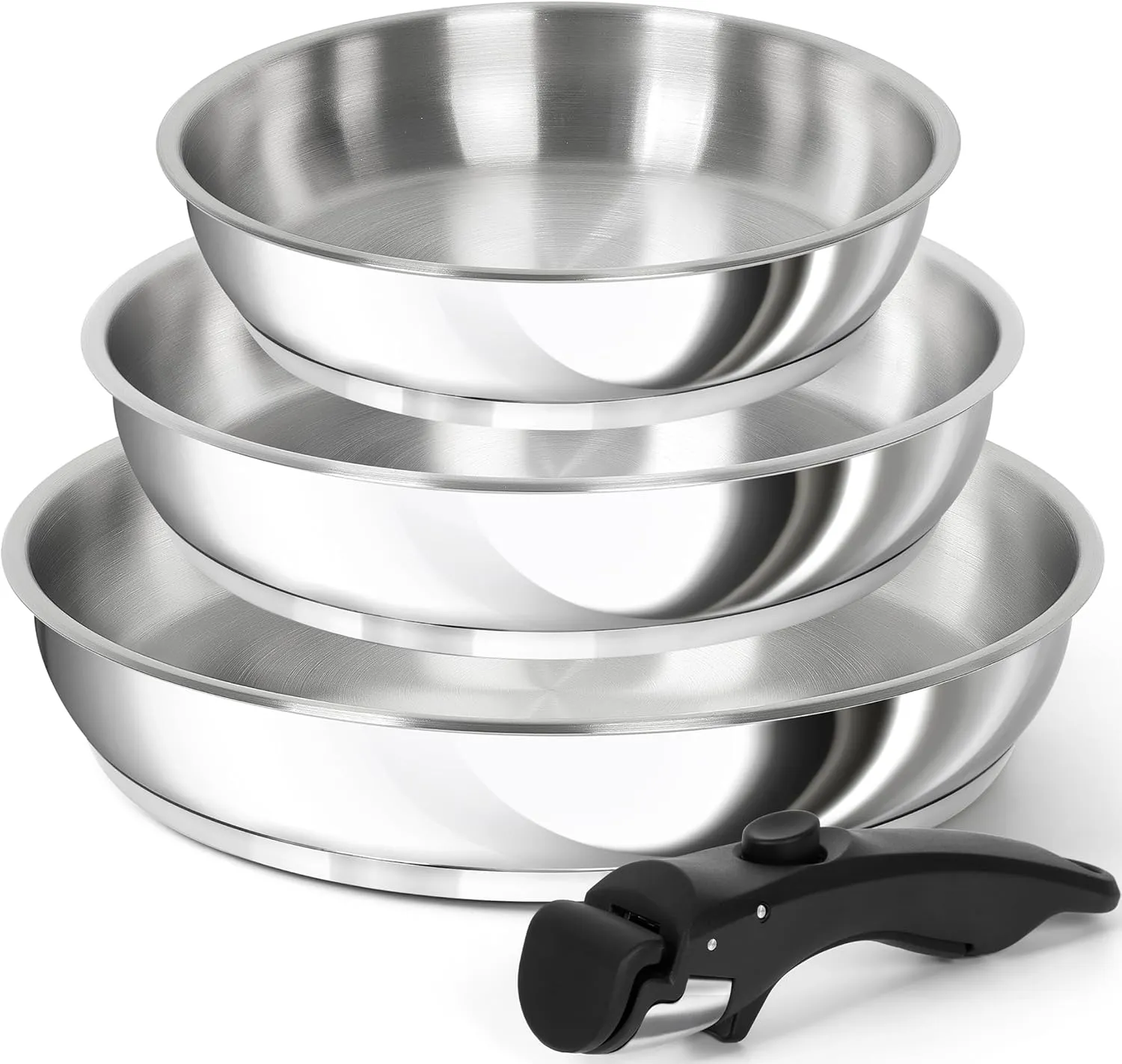 MICHELANGELO Stainless Steel Frying Pan Set, Cooking Pans with Removable Handle, Triply Base Stainless Steel Pan Set, Induction Compatible Skillet- 8" & 9.5" & 11"