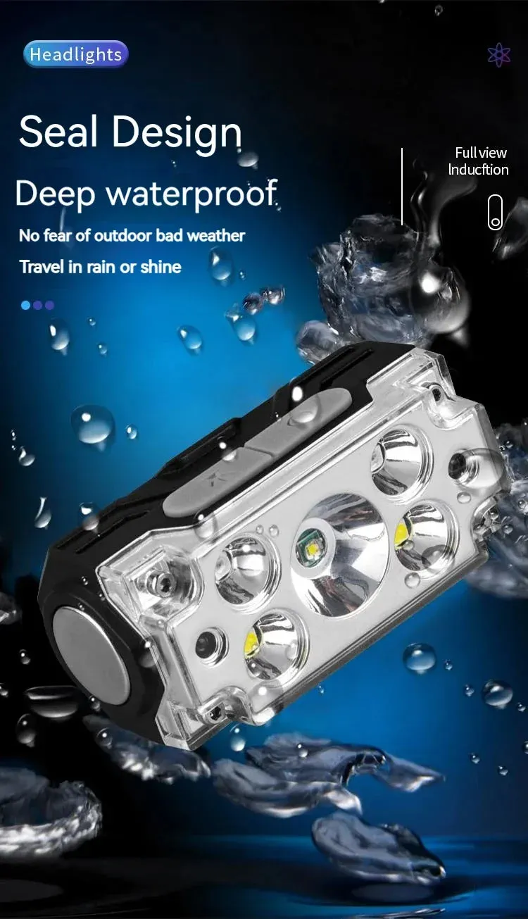 Mini 5-Core Headlamp Motion Sensor Endurance 8-24 hours Headlight USB Rechargerable Flashlight Head Lamp 6 Gear Light