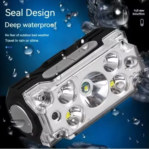 Mini 5-Core Headlamp Motion Sensor Endurance 8-24 hours Headlight USB Rechargerable Flashlight Head Lamp 6 Gear Light
