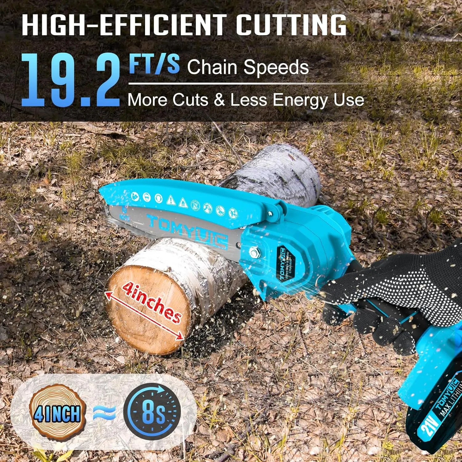 Mini Chainsaw 6-Inch Battery Powered - Best Cordless Small Handheld Chain Saw with 2 Rechargeable Batteries - 21V Power Chain Saws Battery Operated for Tree Trimming Wood Cutting