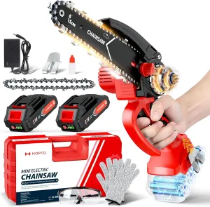 Mini Chainsaw, 6-Inch Chain saw with 2 Pack 2000mAh Batteries, Portable Handheld Chainsaw, Mini Chainsaw Cordless for Wood Cutting Tree Trimming DIY Projects Gardening Camping - Red