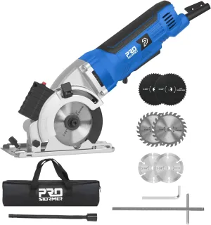 Mini Circular Saw, 3-3/8” 5000RPM Electric Compact Circular Saw, Laser Cutting Guide, with 6 Blades for Wood PVC, Metal,Tile Plastic
