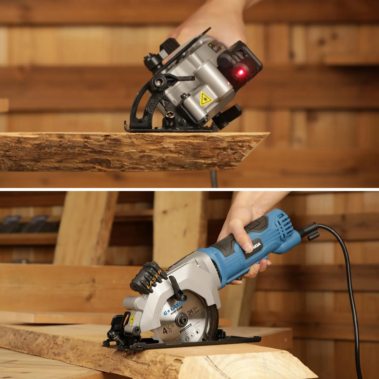 Mini Circular Saw, 4Amp 3500RPM Corded Circular Saw with Laser Guide, Rip Guide, Compact Saw with 2Pcs 24T TCT Blades for Wood Cuts