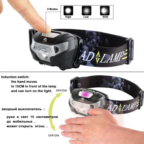Mini Rechargeable LED Headlamp 3000Lm Body Motion Sensor Headlight Camping Flashlight Head Light Torch Lamp with USB