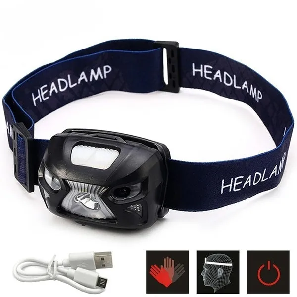 Mini Rechargeable LED Headlamp 3000Lm Body Motion Sensor Headlight Camping Flashlight Head Light Torch Lamp with USB