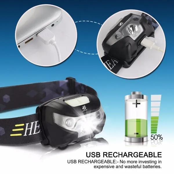 Mini Rechargeable LED Headlamp 3000Lm Body Motion Sensor Headlight Camping Flashlight Head Light Torch Lamp with USB
