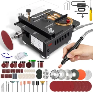 Mini Table Saw, Mini Multi-Functional Table Saw for Crafts, Speed & Angle Adjustable, Cutting | Sanding | Engraving | Drilling All-in-One Machine, for Wood/PCB/Acrylic/Plastic (Liftable & Dark Gray)