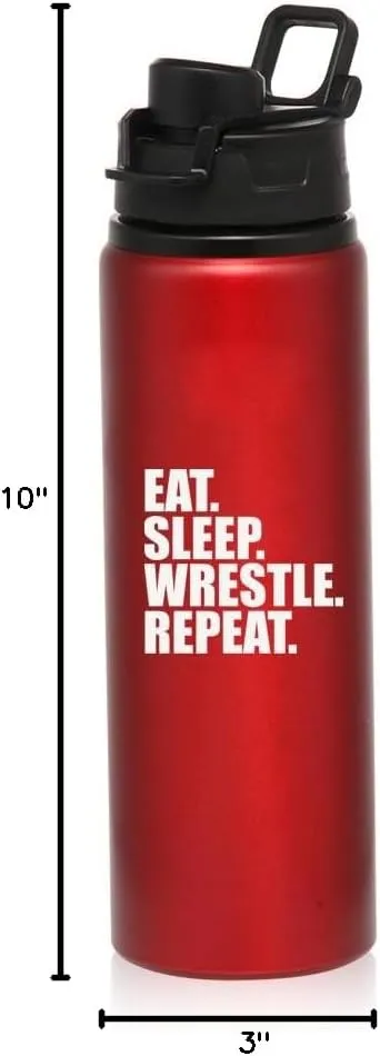 MIP 25 oz Aluminum Sports Water Travel Bottle Eat Sleep Wrestle Repeat