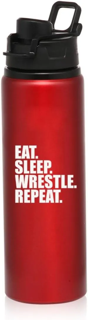 MIP 25 oz Aluminum Sports Water Travel Bottle Eat Sleep Wrestle Repeat