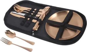 Modern Outdoor Dining 1 Set Stainless Steel Cutlery Travel Case Serving Spoon and Soup Spoon for Camping Travel