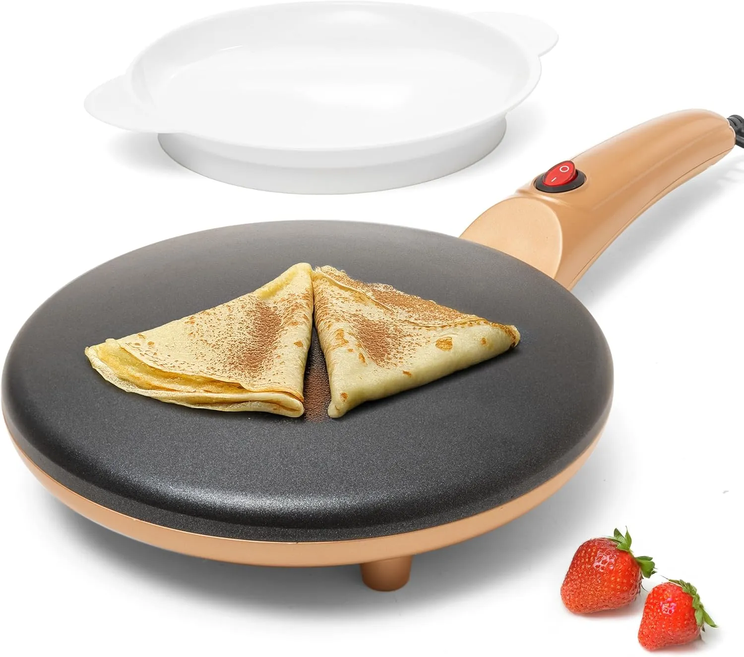 Moss & Stone Gold Electric Crepe Maker 8 Inch, Pan Apo Portable Crepe Maker & Hot Plate Cooktop On/Off Switch, Nonstick Coating, Automatic Temperature Control, Easy To Use For Pancakes, Blintz