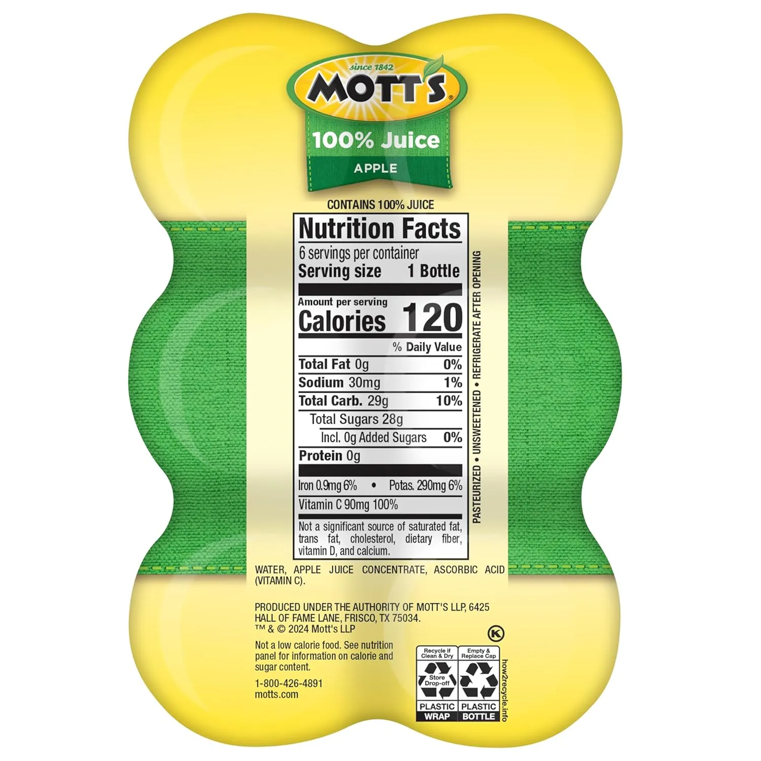 Mott's 100% Original Apple Juice, 8 Fl Oz Bottles, 24 Count (4 Packs Of 6), 2 Servings Of Fruit, 100% Fruit Juice, Gluten-free, Caffeine-free, Kosher, Contains No Artificial Colors Or Sweeteners